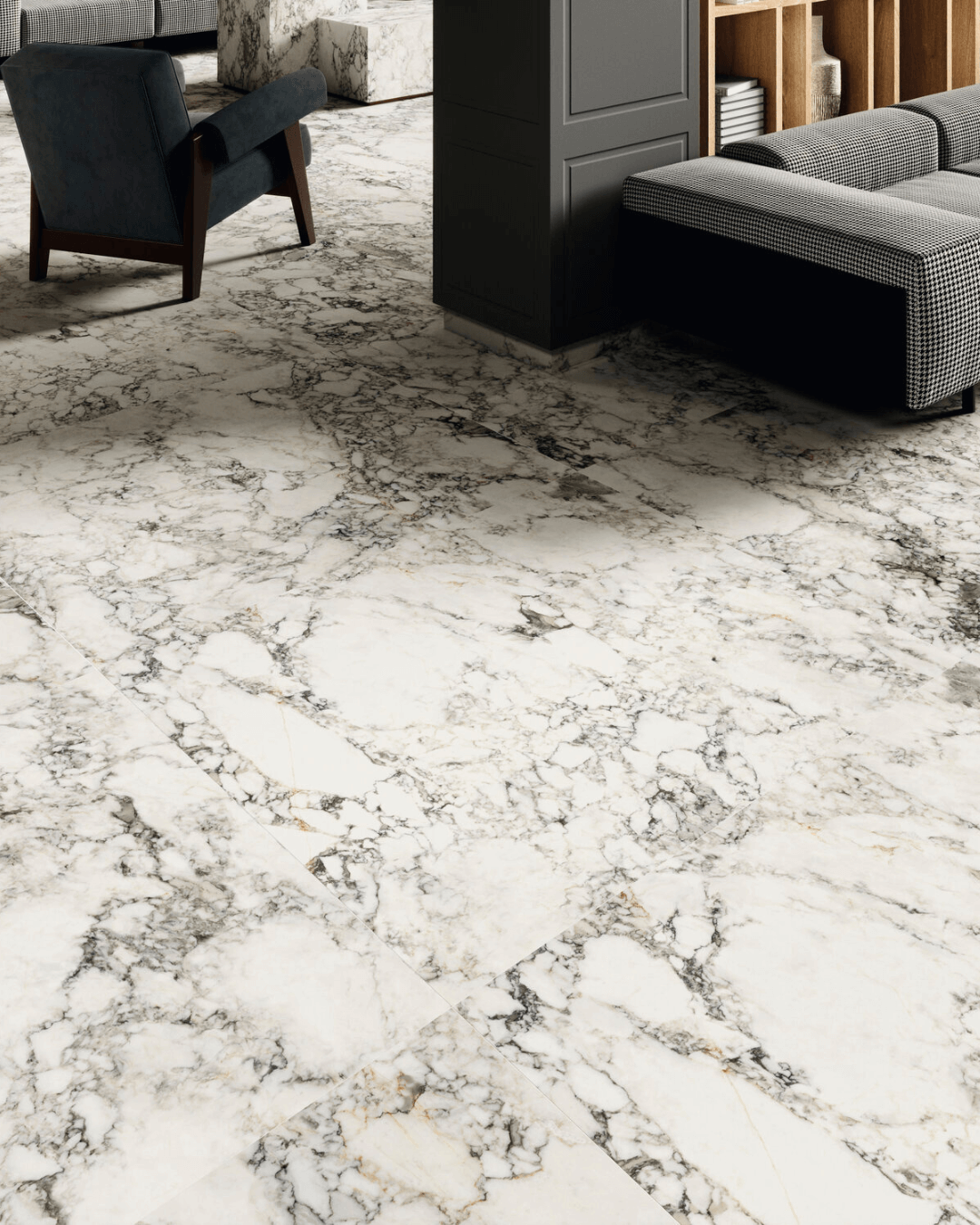 Volterra White Matt 120x120 - Carrelage marbre blanc veiné gris finition mate bords rectifiés