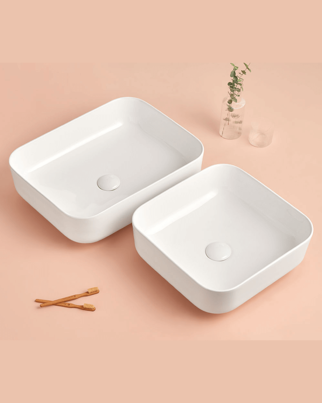 CATANIA : Vasque rectangulaire à poser en céramique vitrifiée 39x39x13.5 & 50.5x40x13.5