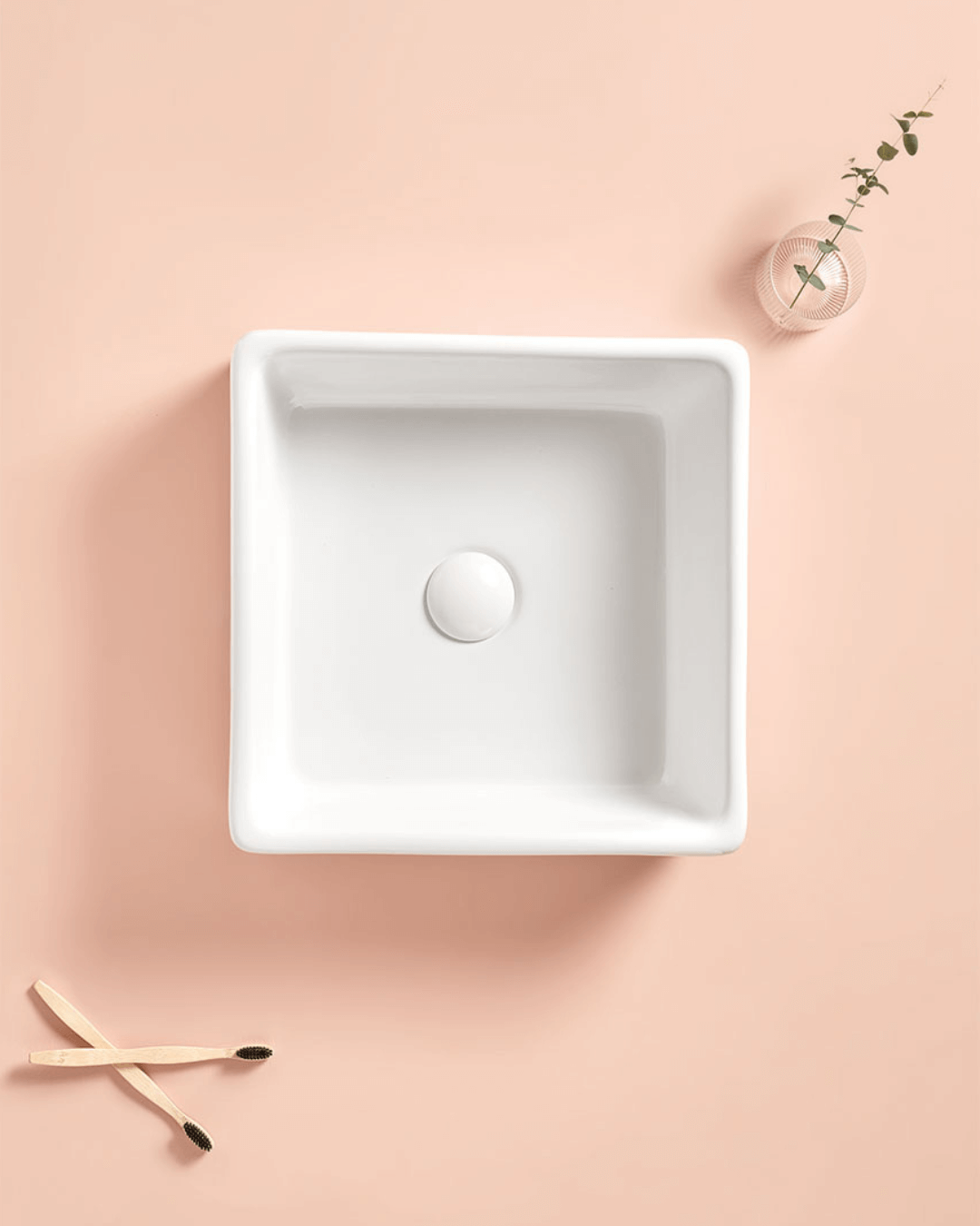 CAGLIARY : Vasque carrée à poser en céramique vitrifiée 37.5x37.5x13