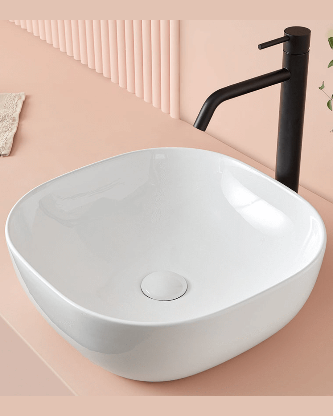 PALERMO : Vasque carrée à poser en céramique vitrifiée 42.5x42.5x14.5