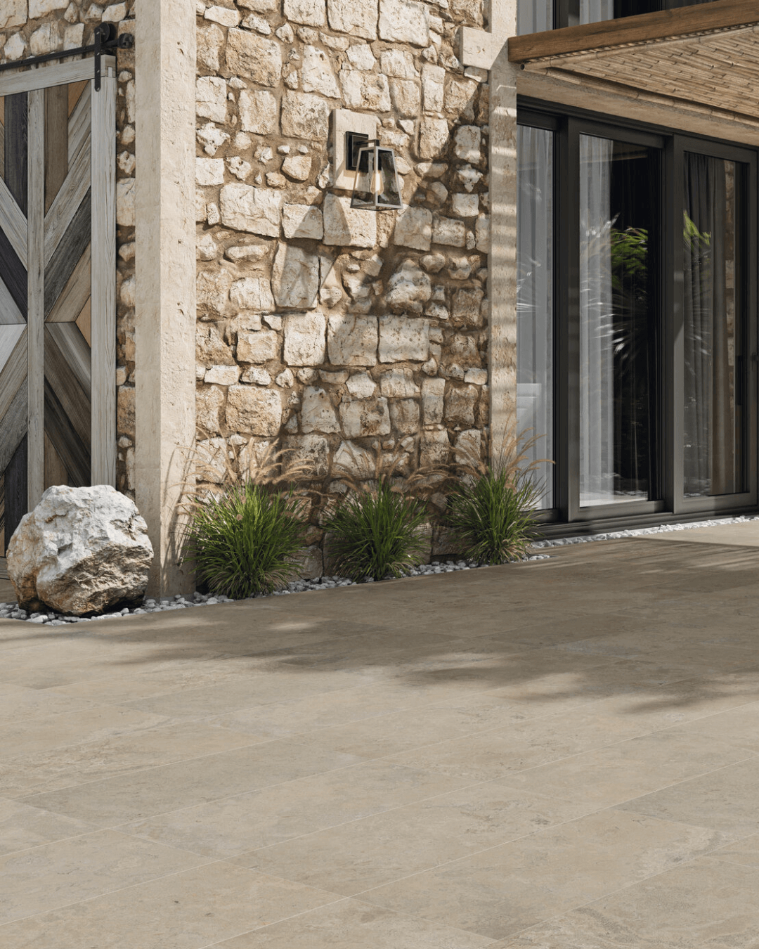 Anti-slip Bourg 60x120 - Carrelage antidérapant beige sol effet pierre bords rectifiés